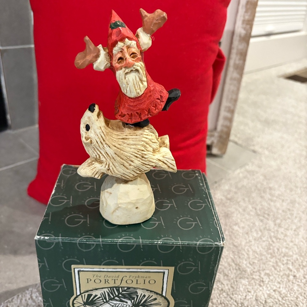 Festive Santa and Seal Ornament - Red and Cream